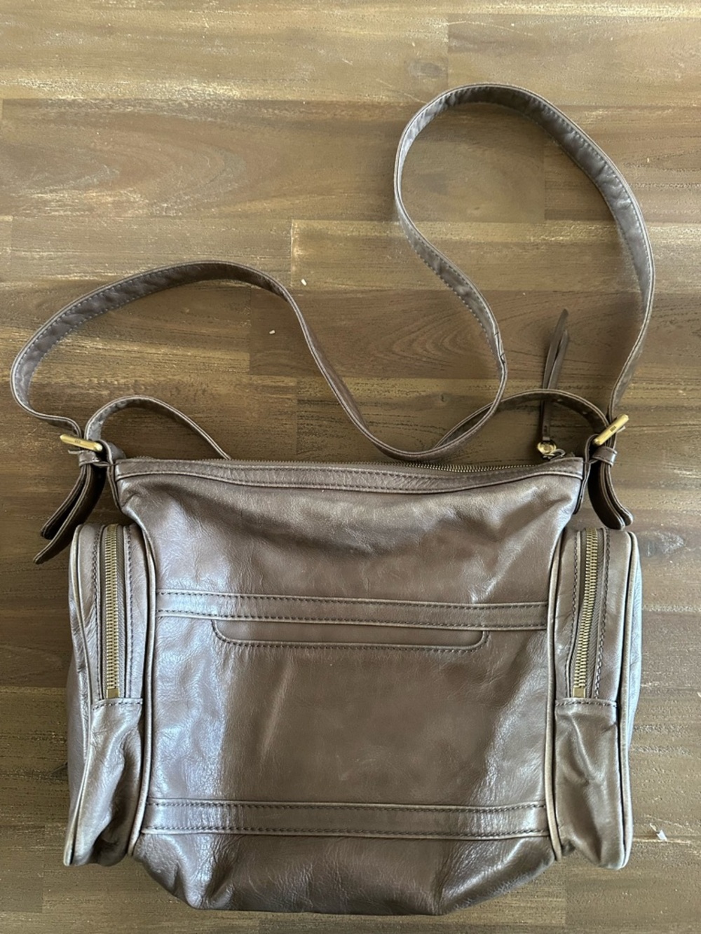 HOBO Brown Leather Crossbody Bag with Side Zip Pockets